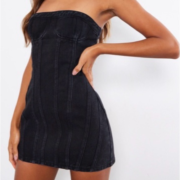 PrettyLittleThing Dresses & Skirts - PrettyLittleThing Washed Black Seam Front Denim Mini Dress USA 8 , UK 12 Black